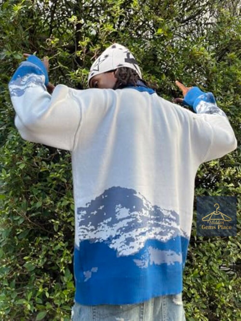 Oversized Graphic Cable Knit Sweater Unisex Crewneck Pullover - Picture 5 of 7